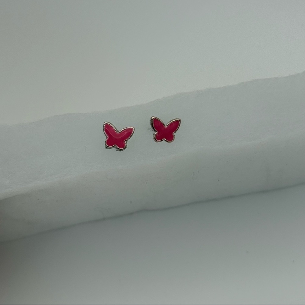 Sterling Silver Pink Butterfly Stud Earrings